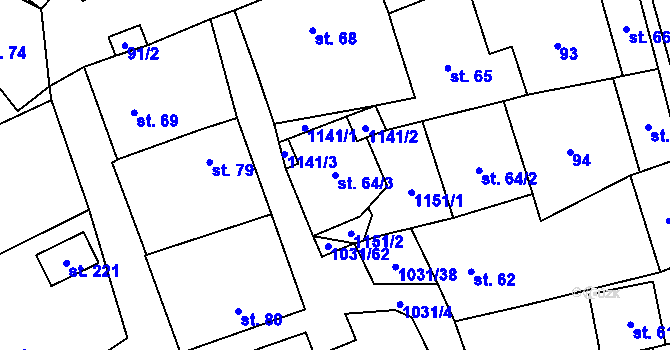Parcela st. 64/3 v KÚ Kořenec, Katastrální mapa
