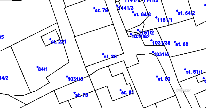Parcela st. 80 v KÚ Kořenec, Katastrální mapa