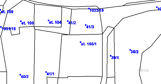 Parcela st. 105/1 v KÚ Kořenec, Katastrální mapa