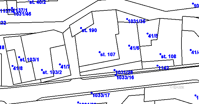 Parcela st. 107 v KÚ Kořenec, Katastrální mapa