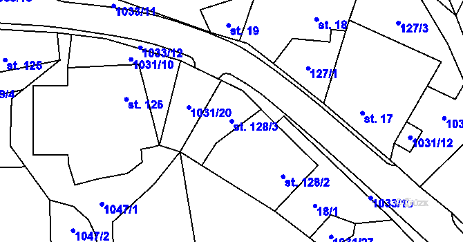 Parcela st. 128/3 v KÚ Kořenec, Katastrální mapa