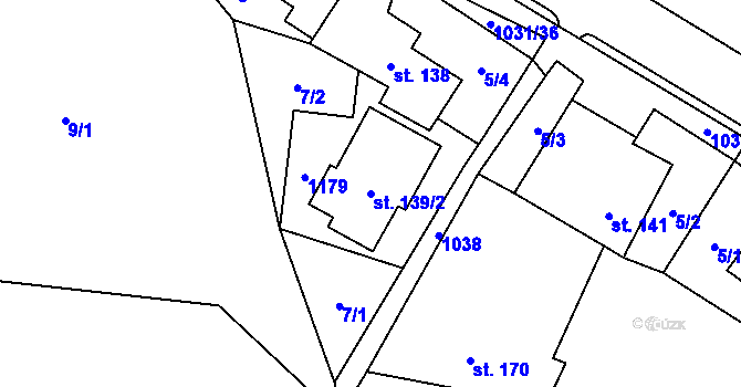 Parcela st. 139/2 v KÚ Kořenec, Katastrální mapa