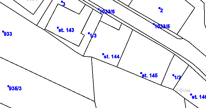 Parcela st. 144 v KÚ Kořenec, Katastrální mapa