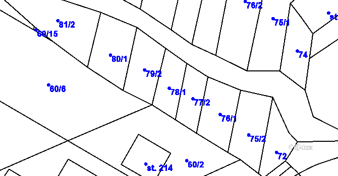 Parcela st. 78/1 v KÚ Kořenec, Katastrální mapa