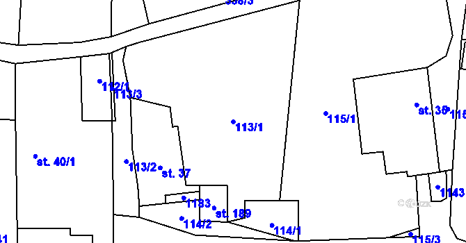 Parcela st. 113/1 v KÚ Kořenec, Katastrální mapa