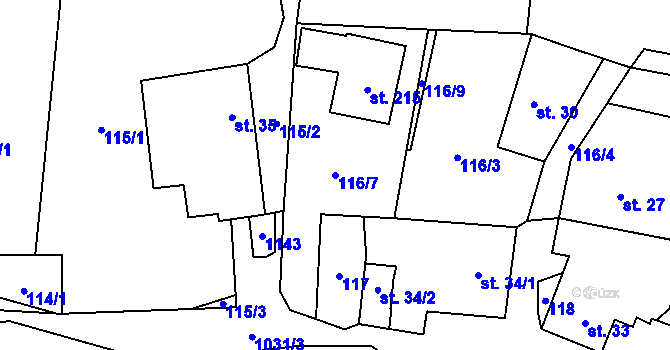 Parcela st. 116/7 v KÚ Kořenec, Katastrální mapa