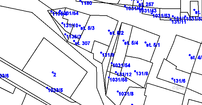 Parcela st. 131/9 v KÚ Kořenec, Katastrální mapa
