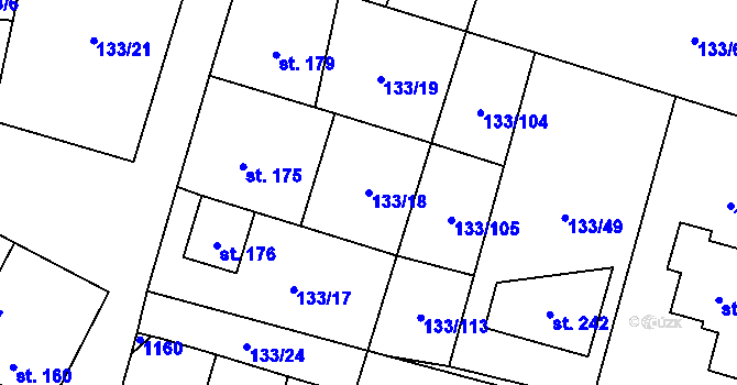 Parcela st. 133/18 v KÚ Kořenec, Katastrální mapa