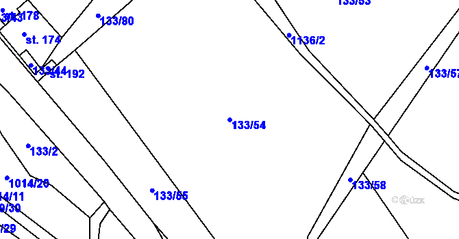 Parcela st. 133/54 v KÚ Kořenec, Katastrální mapa