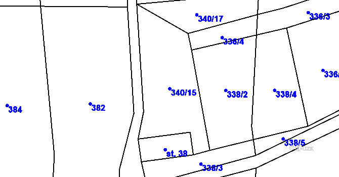 Parcela st. 340/15 v KÚ Kořenec, Katastrální mapa