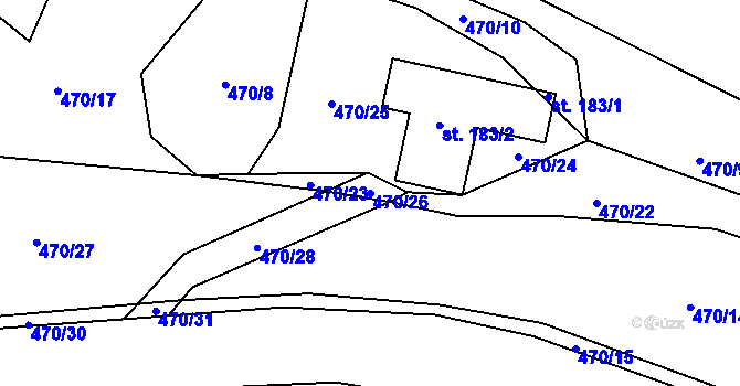 Parcela st. 470/26 v KÚ Kořenec, Katastrální mapa