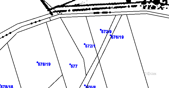 Parcela st. 572/1 v KÚ Kořenec, Katastrální mapa