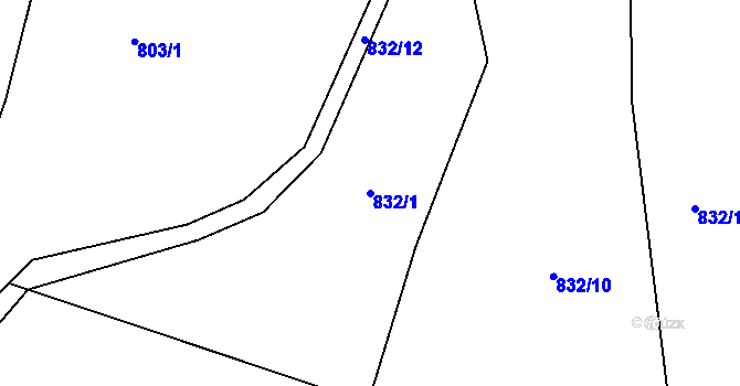 Parcela st. 832/1 v KÚ Kořenec, Katastrální mapa