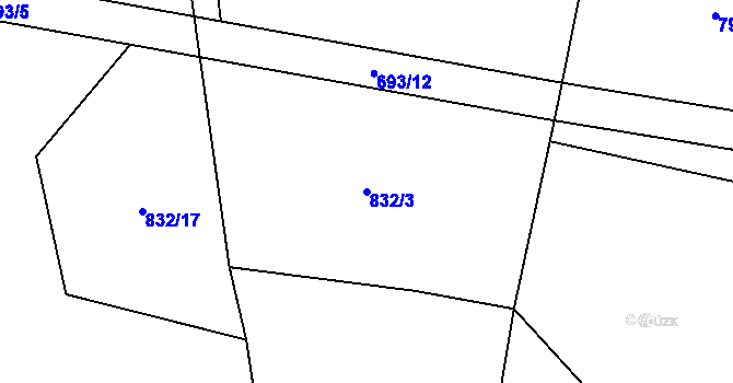 Parcela st. 832/3 v KÚ Kořenec, Katastrální mapa