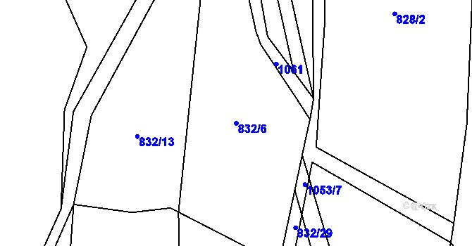 Parcela st. 832/6 v KÚ Kořenec, Katastrální mapa