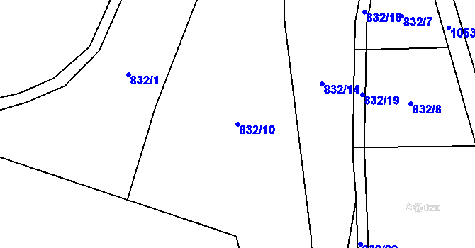 Parcela st. 832/10 v KÚ Kořenec, Katastrální mapa