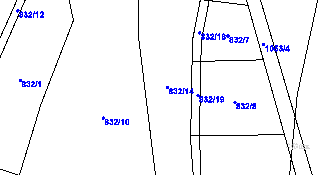 Parcela st. 832/14 v KÚ Kořenec, Katastrální mapa
