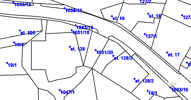 Parcela st. 1031/20 v KÚ Kořenec, Katastrální mapa