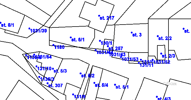 Parcela st. 1031/44 v KÚ Kořenec, Katastrální mapa