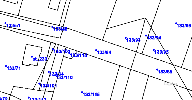 Parcela st. 133/84 v KÚ Kořenec, Katastrální mapa