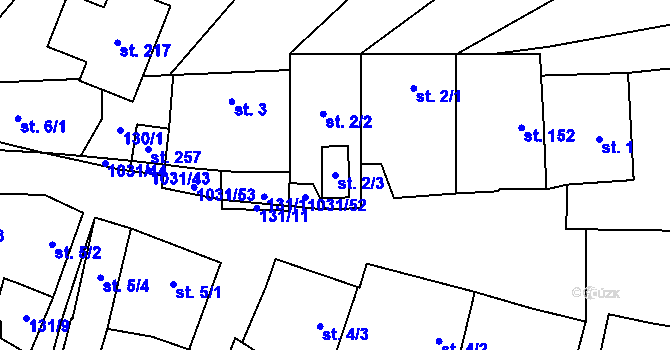 Parcela st. 2/3 v KÚ Kořenec, Katastrální mapa