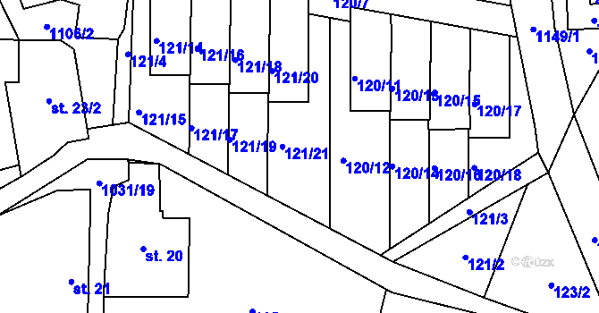 Parcela st. 121/1 v KÚ Kořenec, Katastrální mapa