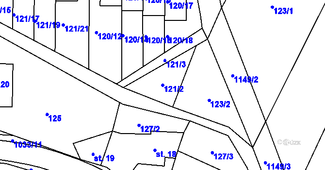 Parcela st. 121/2 v KÚ Kořenec, Katastrální mapa