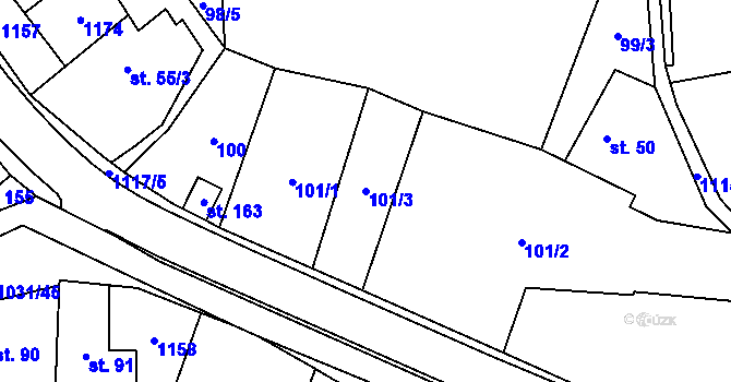 Parcela st. 101/3 v KÚ Kořenec, Katastrální mapa