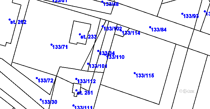 Parcela st. 133/110 v KÚ Kořenec, Katastrální mapa
