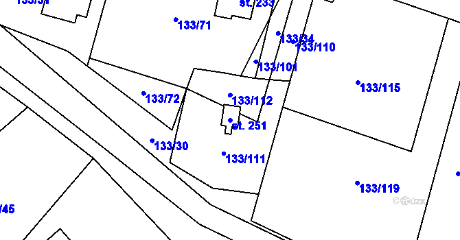 Parcela st. 251 v KÚ Kořenec, Katastrální mapa