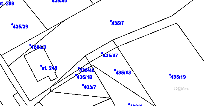 Parcela st. 435/47 v KÚ Kořenec, Katastrální mapa