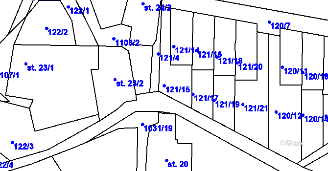 Parcela st. 121/15 v KÚ Kořenec, Katastrální mapa