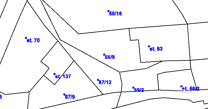 Parcela st. 55/9 v KÚ Chotouchov, Katastrální mapa
