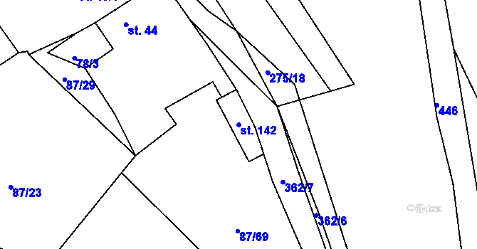 Parcela st. 142 v KÚ Chotouchov, Katastrální mapa