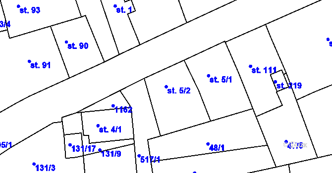Parcela st. 5/2 v KÚ Kořenice, Katastrální mapa