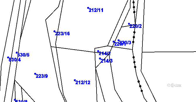 Parcela st. 214/2 v KÚ Kořenice, Katastrální mapa