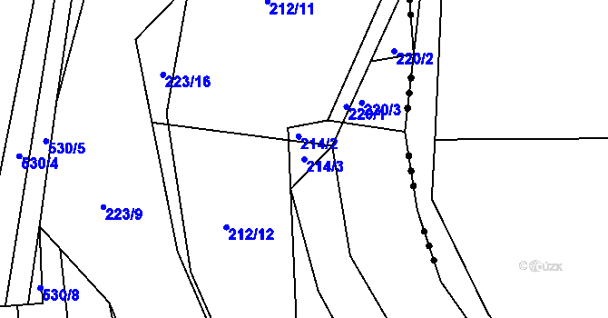 Parcela st. 214/3 v KÚ Kořenice, Katastrální mapa