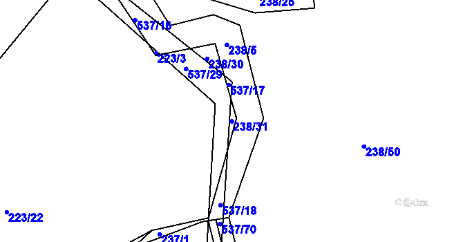 Parcela st. 238/31 v KÚ Kořenice, Katastrální mapa