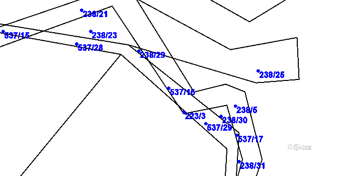 Parcela st. 537/16 v KÚ Kořenice, Katastrální mapa