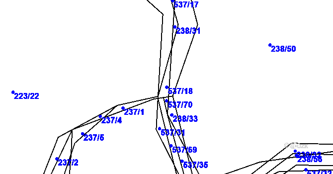 Parcela st. 537/18 v KÚ Kořenice, Katastrální mapa