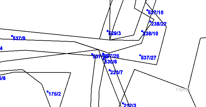 Parcela st. 537/26 v KÚ Kořenice, Katastrální mapa