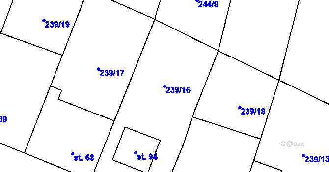 Parcela st. 239/16 v KÚ Pučery, Katastrální mapa