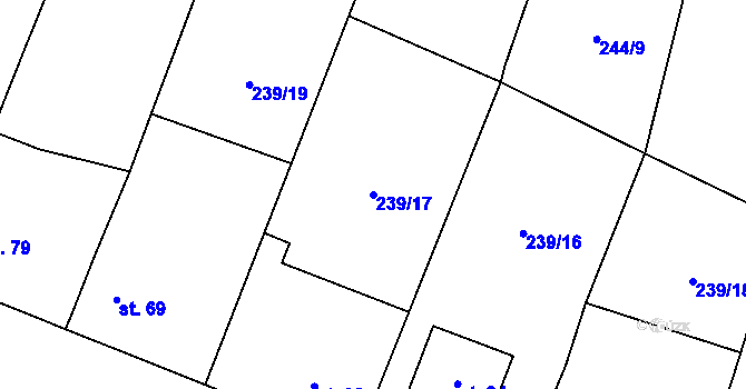 Parcela st. 239/17 v KÚ Pučery, Katastrální mapa