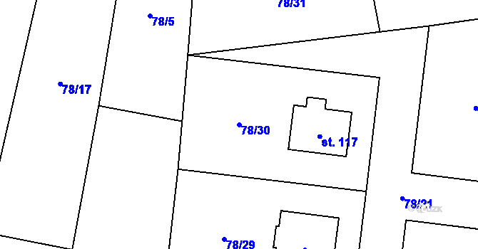 Parcela st. 78/30 v KÚ Pučery, Katastrální mapa