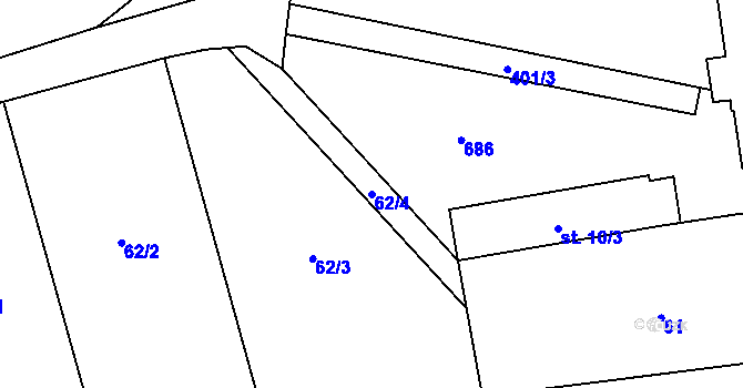 Parcela st. 62/4 v KÚ Pučery, Katastrální mapa
