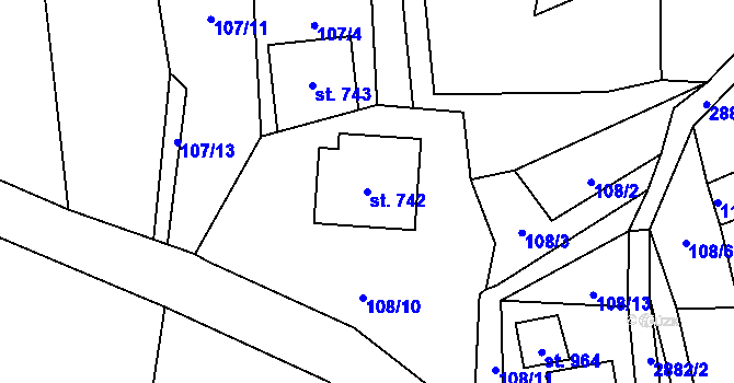 Parcela st. 742 v KÚ Polubný, Katastrální mapa