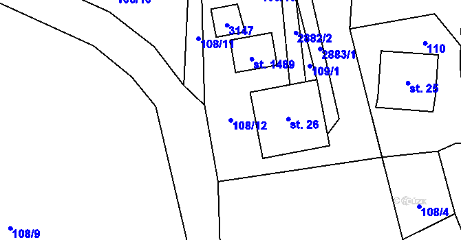 Parcela st. 108/12 v KÚ Polubný, Katastrální mapa