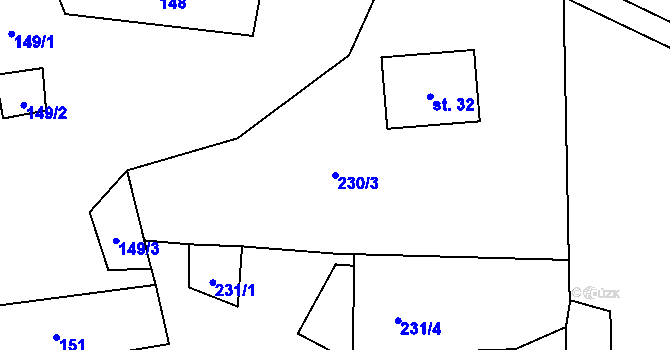 Parcela st. 230/3 v KÚ Polubný, Katastrální mapa