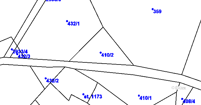 Parcela st. 410/2 v KÚ Polubný, Katastrální mapa