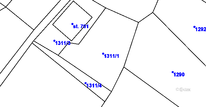 Parcela st. 1311/1 v KÚ Polubný, Katastrální mapa